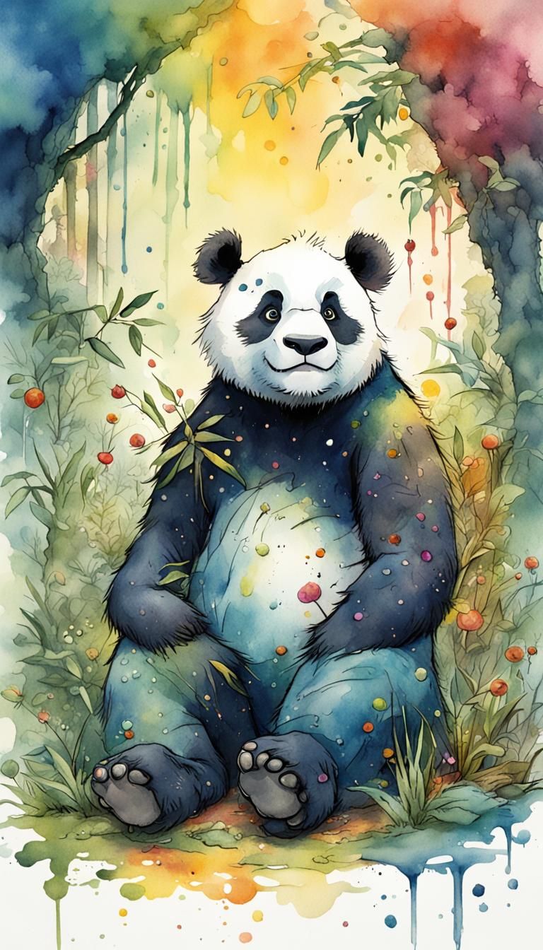 Panda Portrait in Watercolor Style