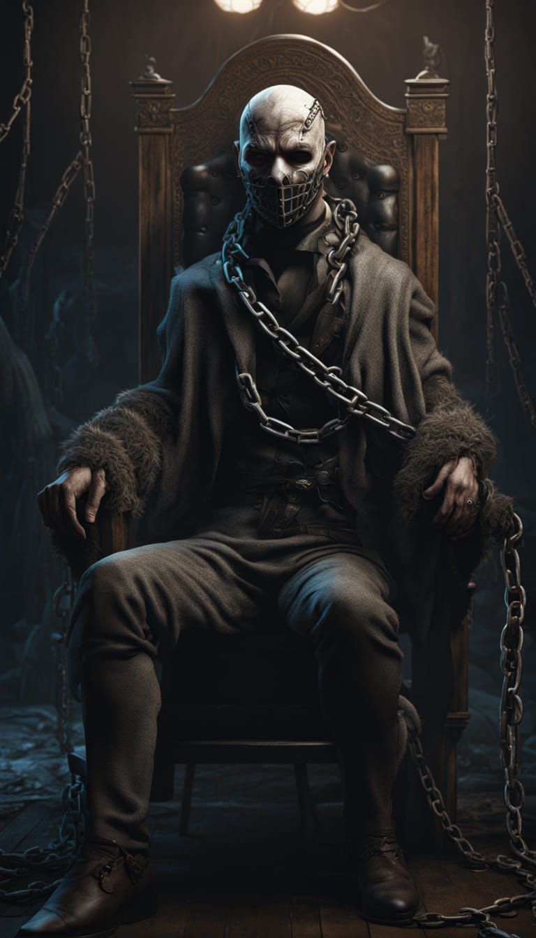 Masked Man Chained in Dark Fantasy Art