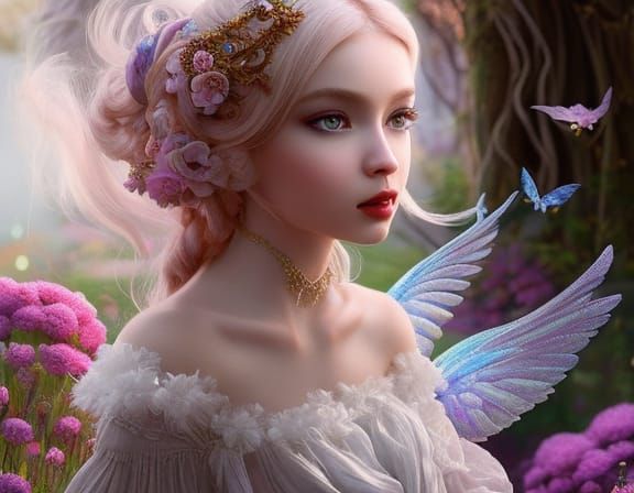 Fantasy Fairy Portrait in Dreamy Watercolor Style