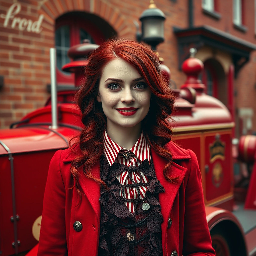 Gothic Woman with Vintage Fire Engine