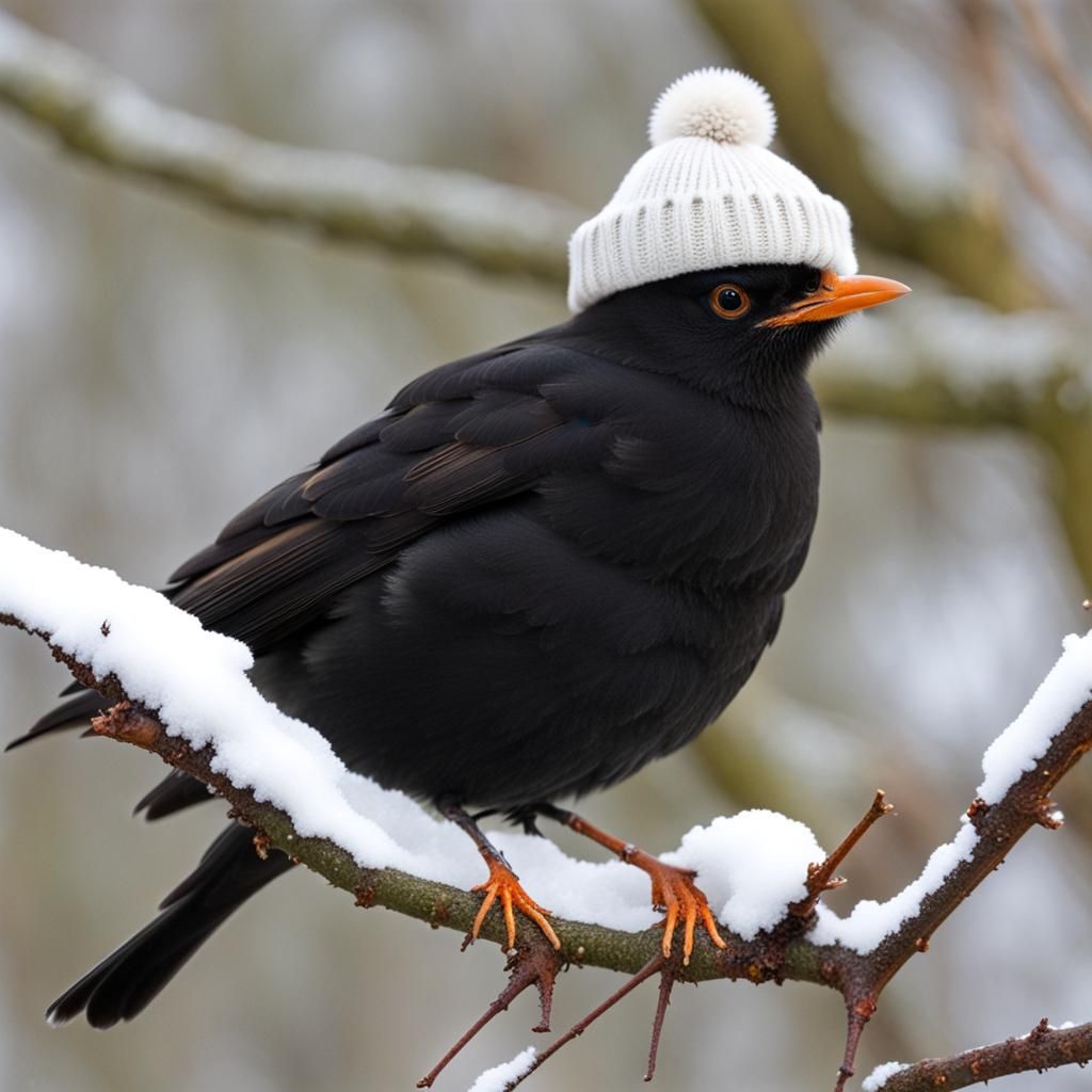 Blackbird in Winter Apparel
