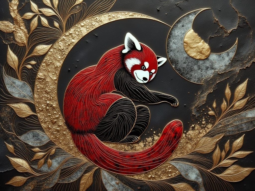 Elegant Red Panda in Luxurious Cloisonne Style