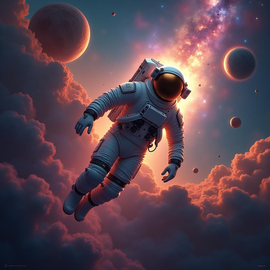 Astronaut in Nebula-Filled Cosmos as Digital Matte Painting