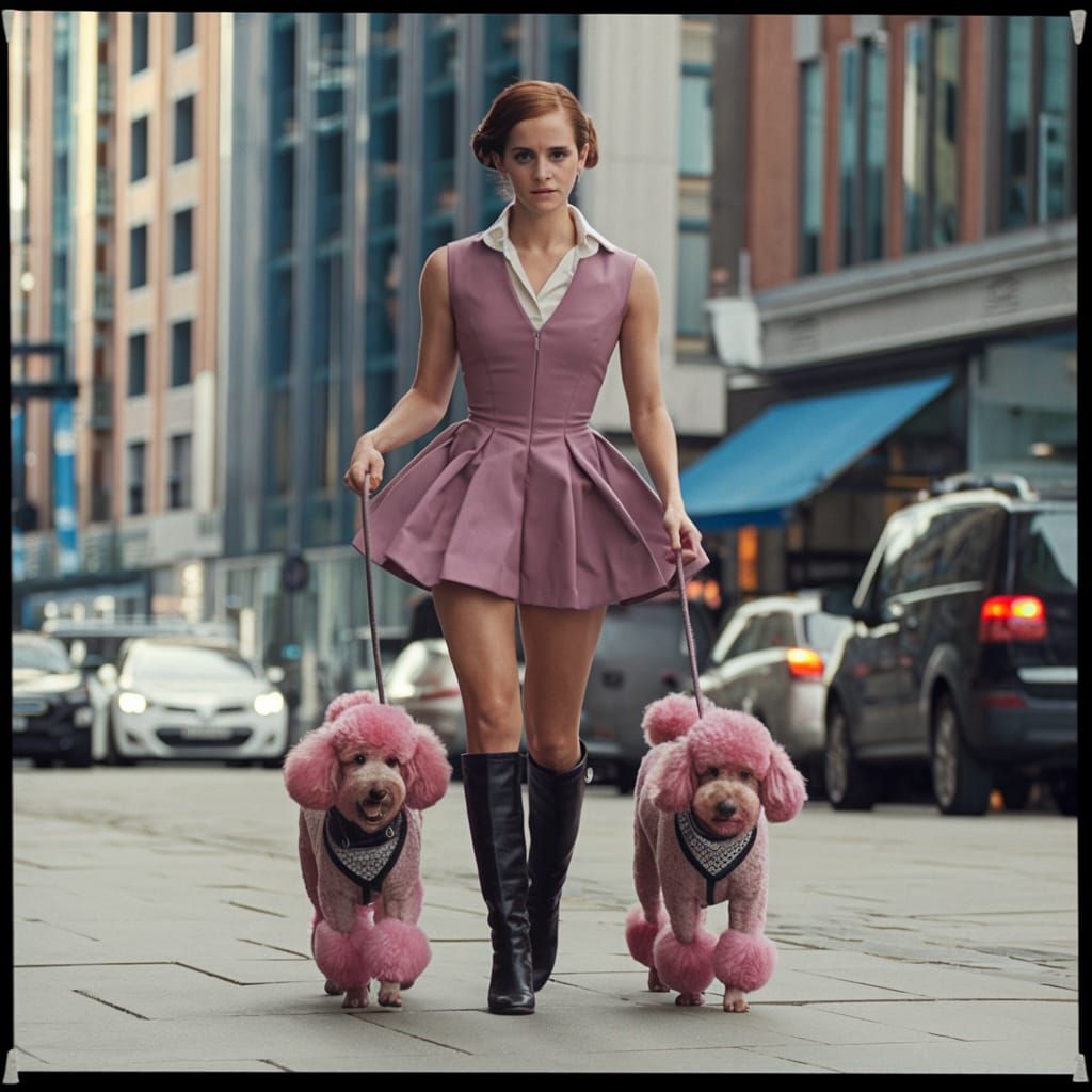 Emma Watson Leads Poodles in Leather City