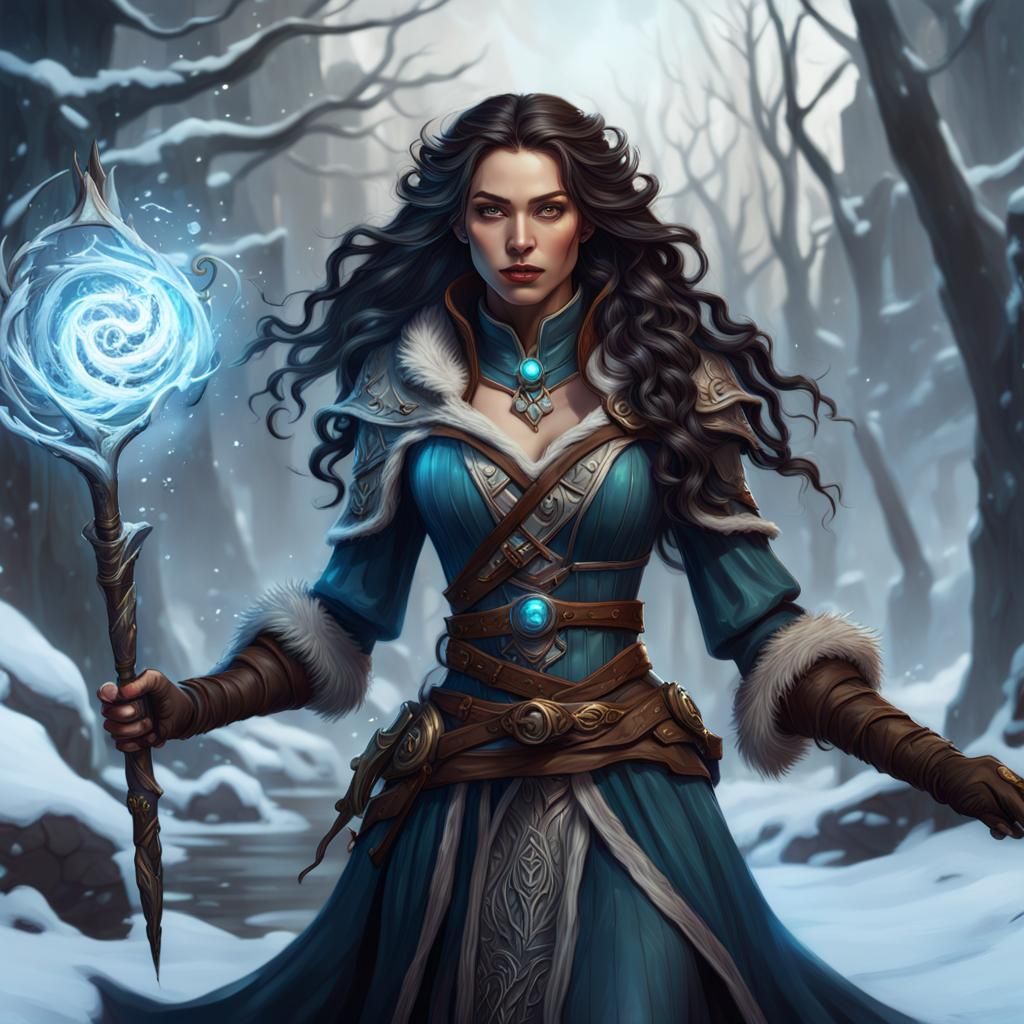 Sorceress Casting Spell in Fantasy Battle, Digital Art