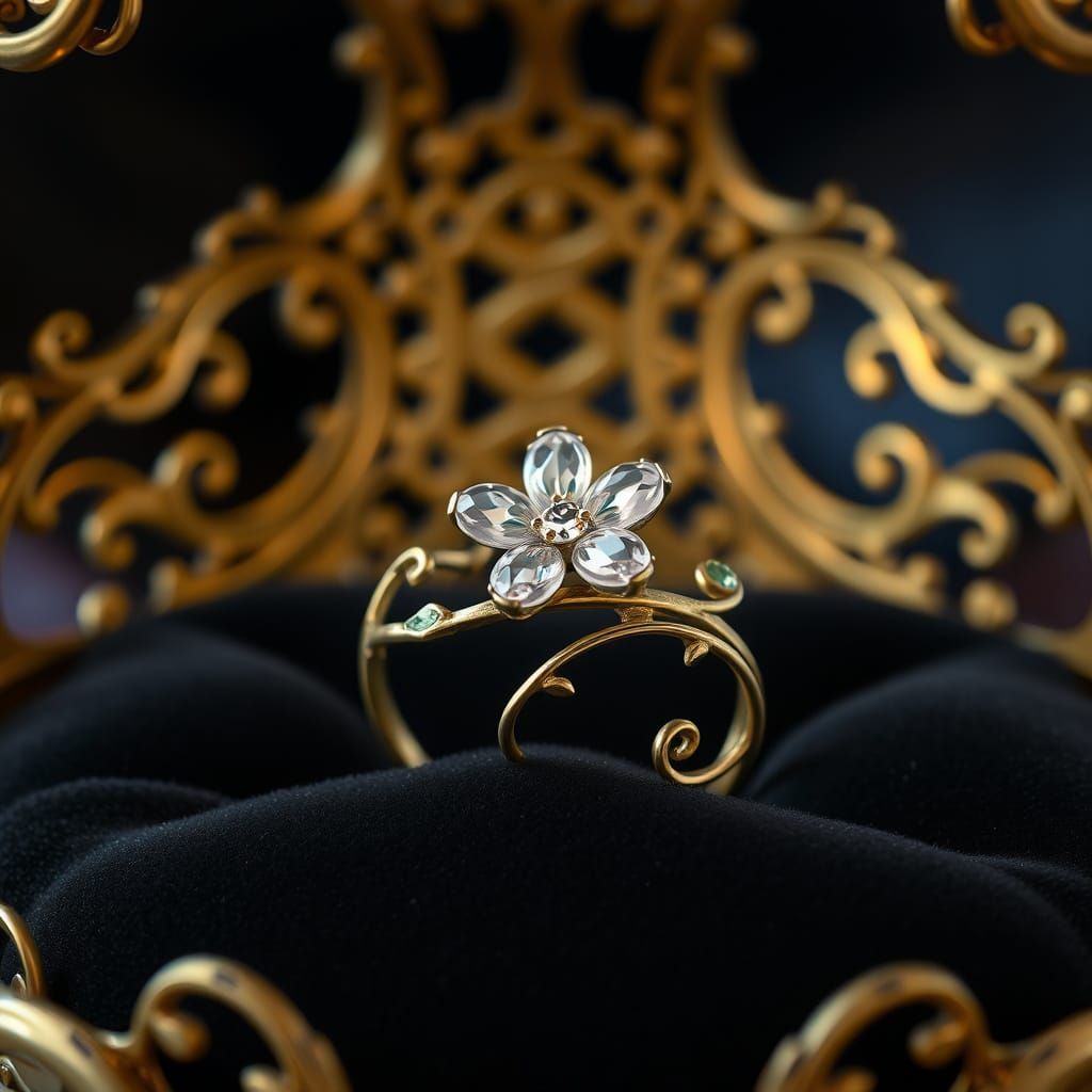 Ethereal Mithril Ring in Art Nouveau Style with Gemstone Flo...