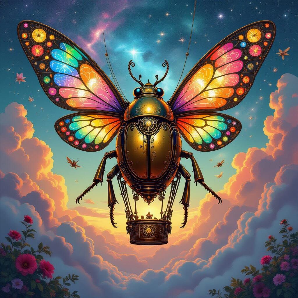 Steampunk Mechanical Beetle Hot Air Balloon in Art Nouveau S...