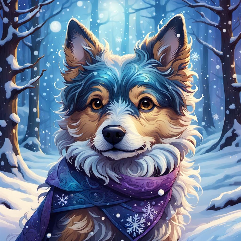 Whimsical Winter Wonderland with a Cute Canine