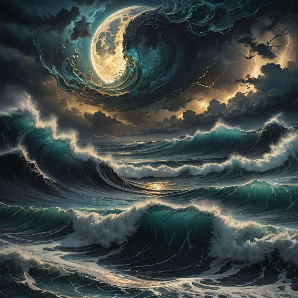 Black Moon Over Stormy Sea: Fantasy Concept Art