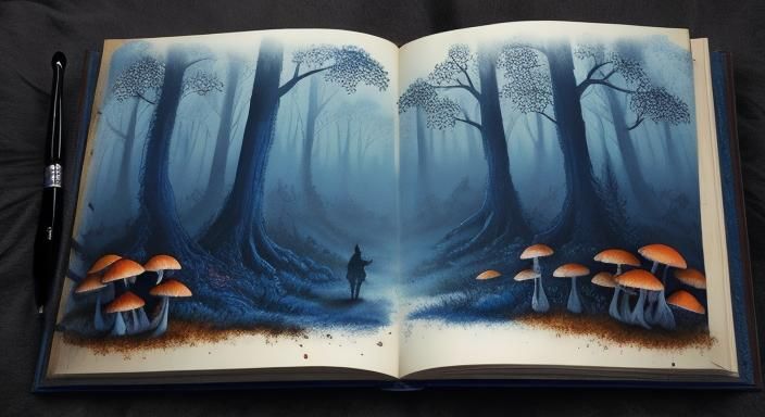 Dark Fairy Emerges from Book in Watercolor