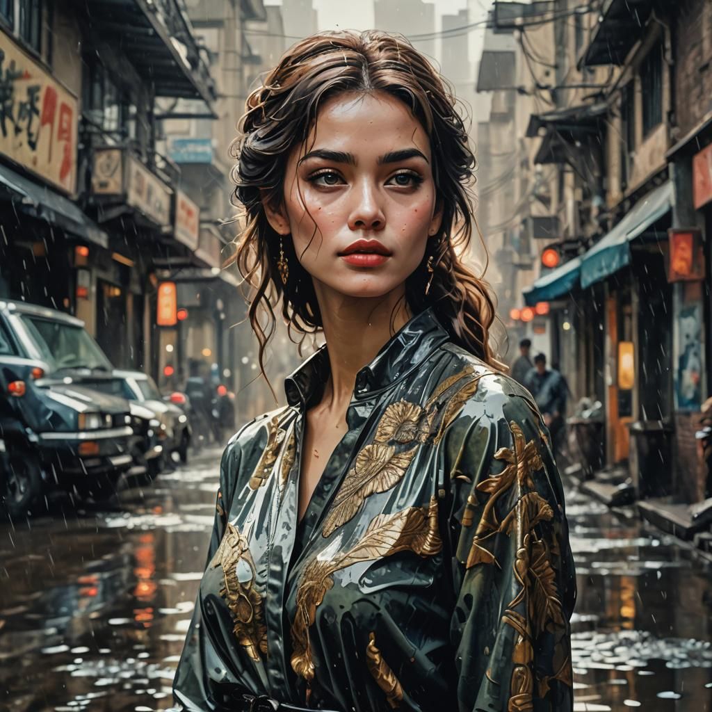 Elegant Girl Posing: Expressionistic Digital Painting