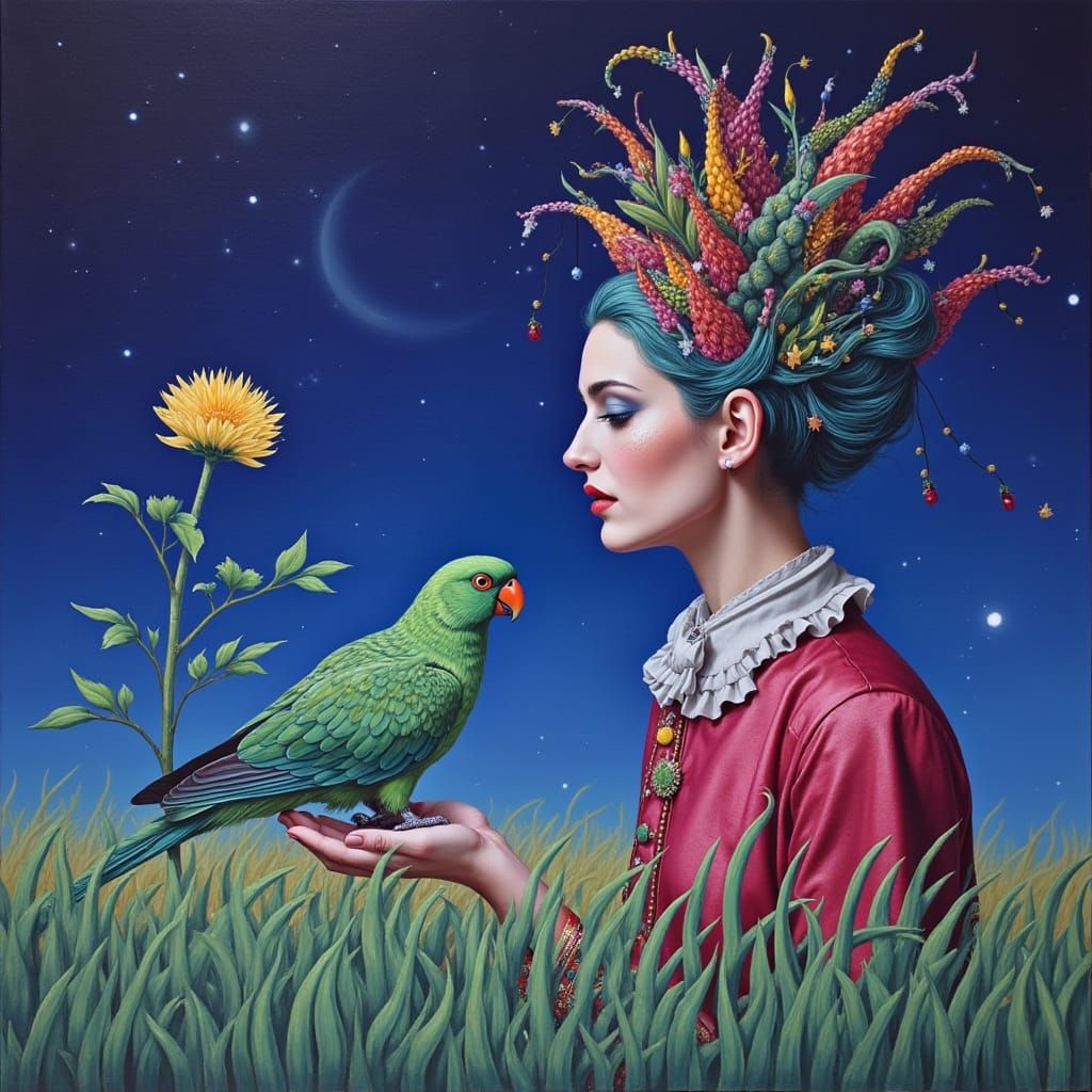 Chimaera Figure With Teal Hair Amidst Nature