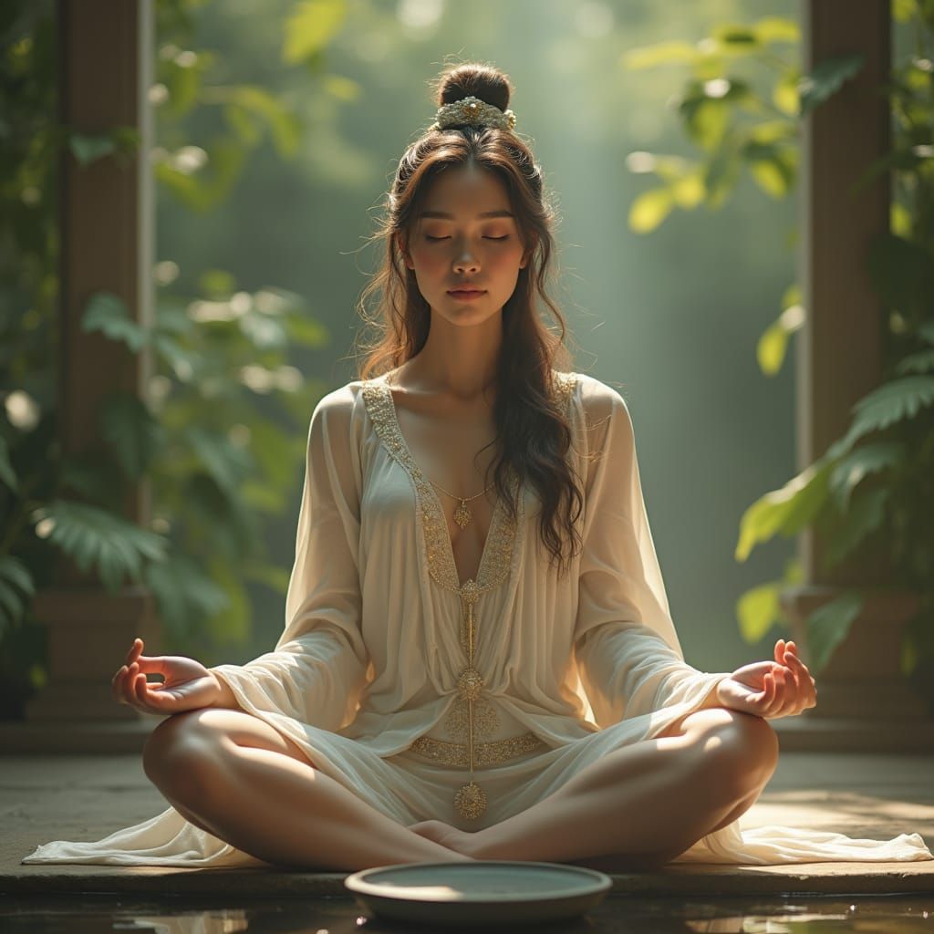 Meditative Woman in Tranquil Digital Artscape