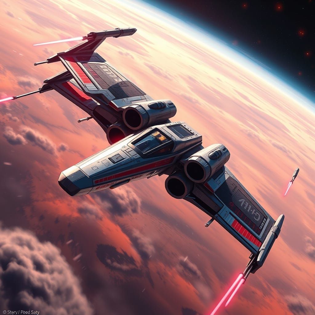 Futuristic X-Wing Fighter in Space