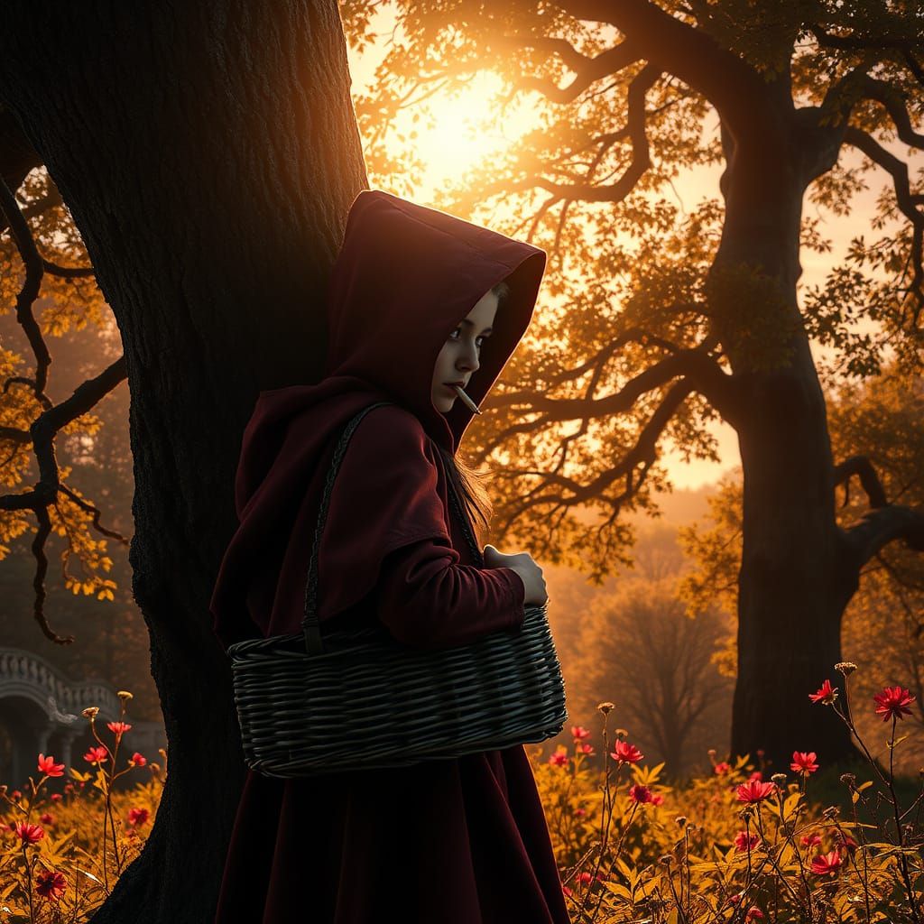 Little Red Riding Hood in Secretive Forest Moment