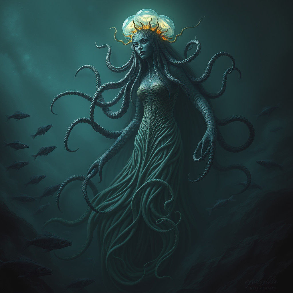 Aquatic Tentacle Goddess in Dark Sci-Fi Style