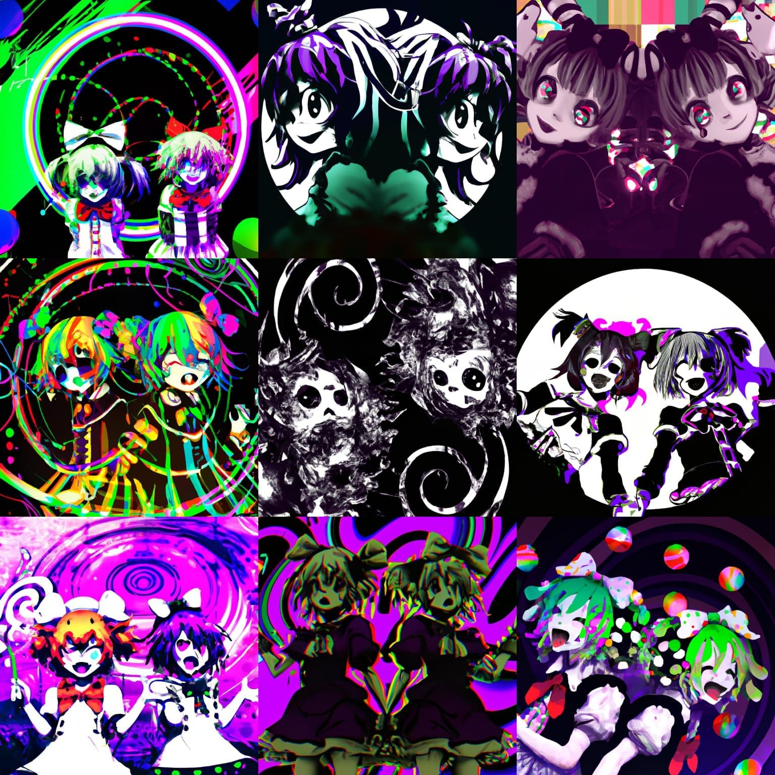Psychedelic Anime Clown Girls in Manga Style