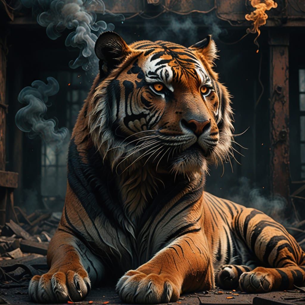 Decaying Tiger: Surreal Hyper-Realistic Digital Art