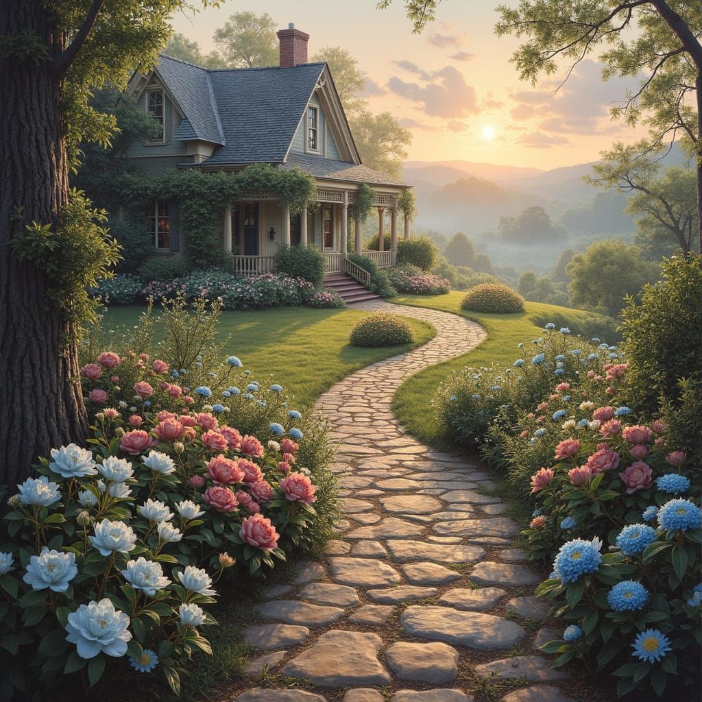 Romantic Southern Landscape in Warm, Golden Light