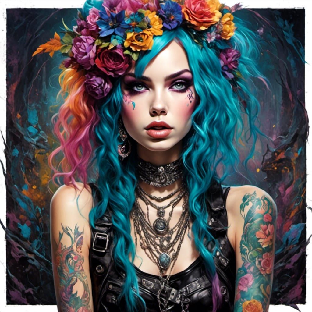 Punk Grunge Metal Girl in Grunge Style