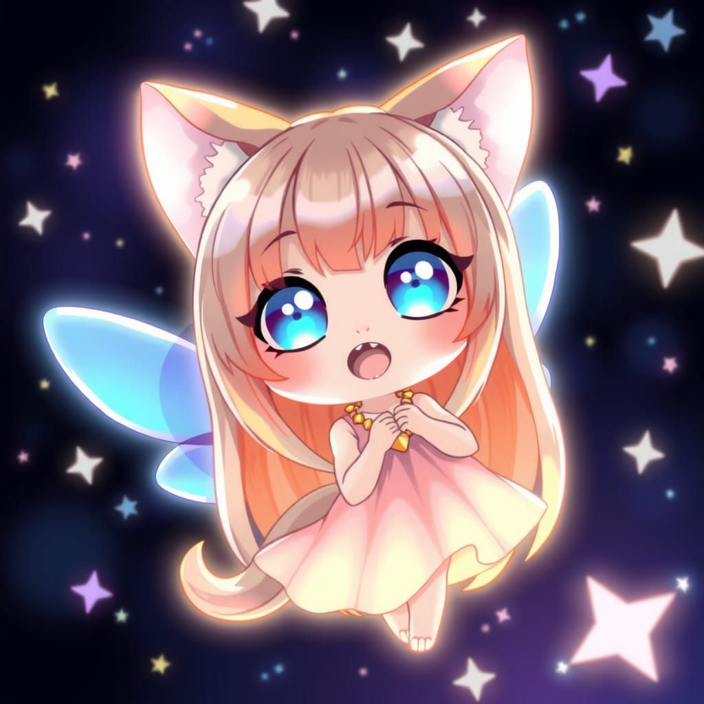 Rainbow Fairy Chibi Catgirl with Wings