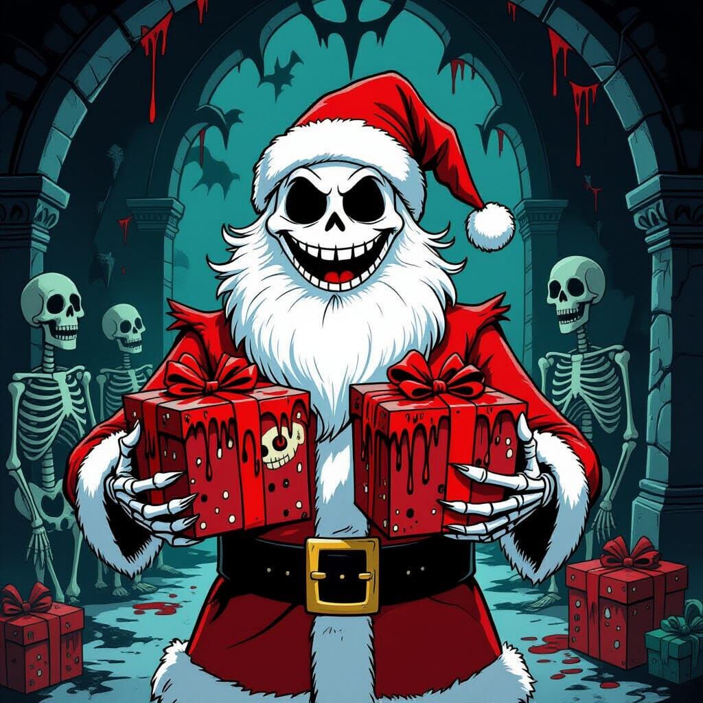 Jack Skellington as Santa Claus in a Crypt