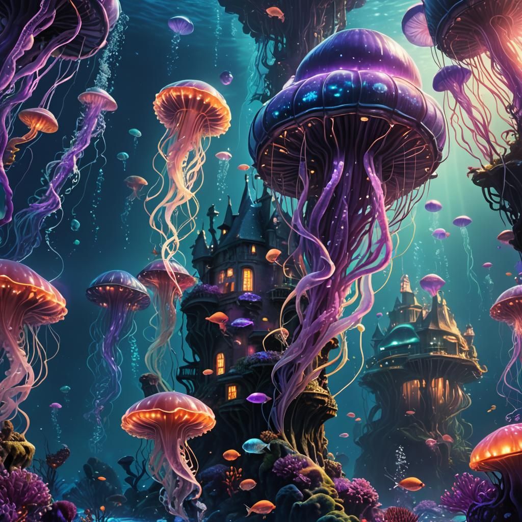 Magical Underwater Kingdom with Mermaids in Digital Painting