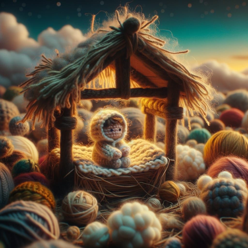 Cozy Amigurumi Manger Scene in Stop-Motion Style