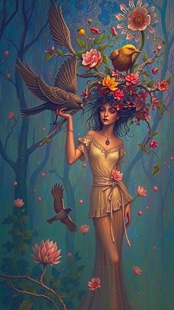 Pilgrim Woman in a Fairytale Magic Realism Scene