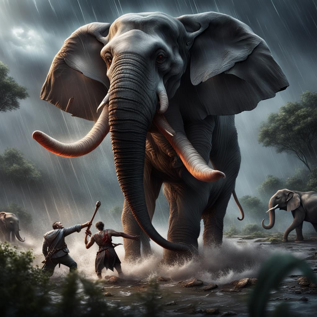 Giant Mutant Mouse vs Wounded Elephant in Storm