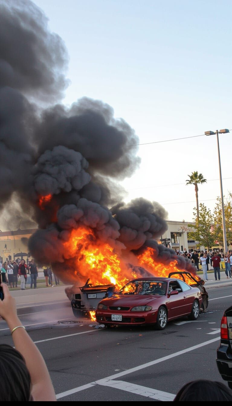 Spectators Enjoying Burning Cars