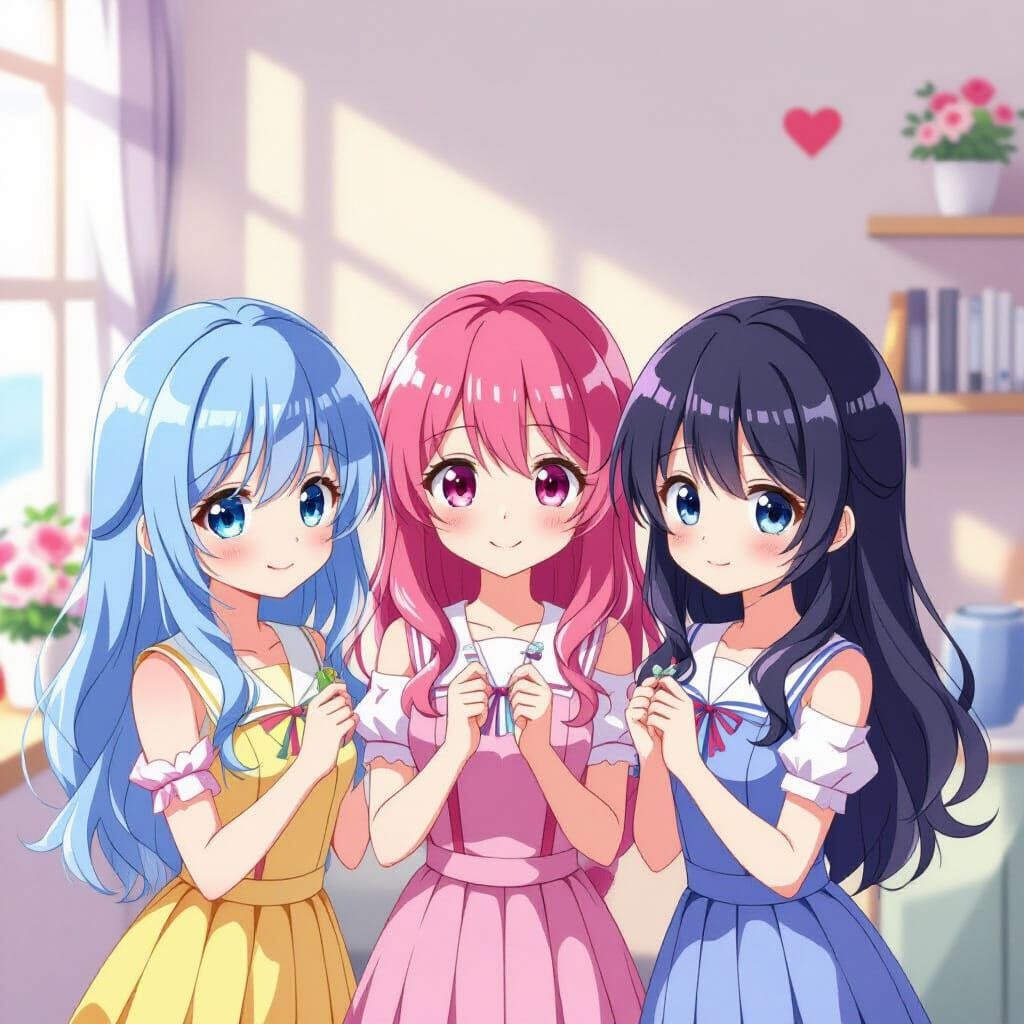 Anime Kawaii Girls in Pastel Wonderland