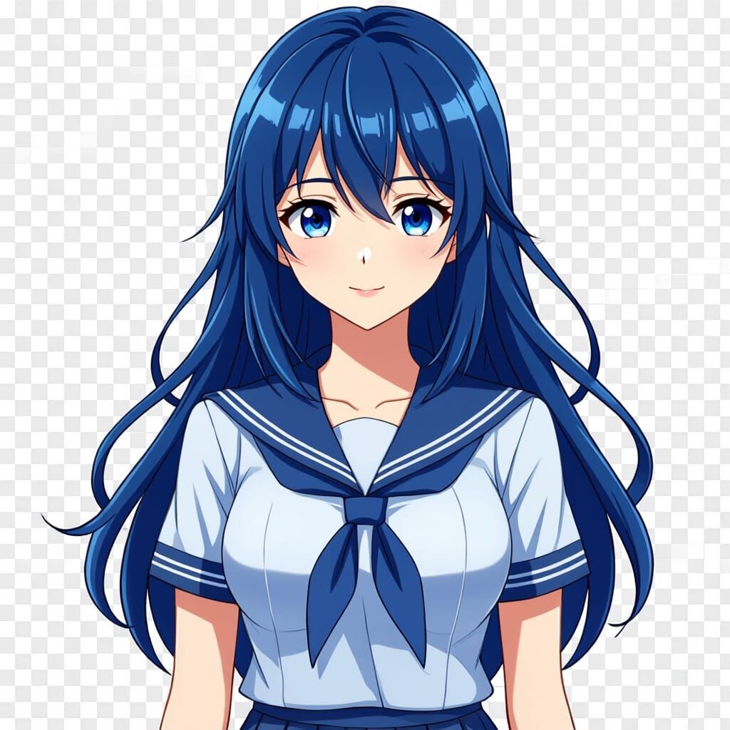 Anime Vtuber Girl with Blue Hair and Tsundere Expression