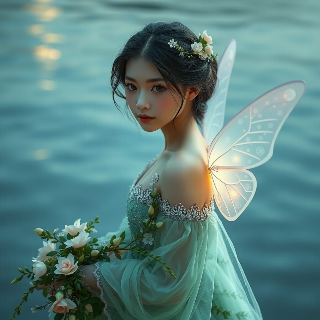 Luminescent Spring Fairy in Moonlit Gown