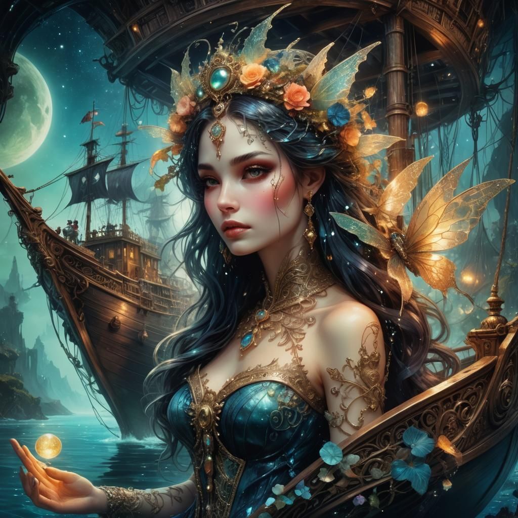 Enchanted Fairy Pirate Ship in Fairytale Setting
