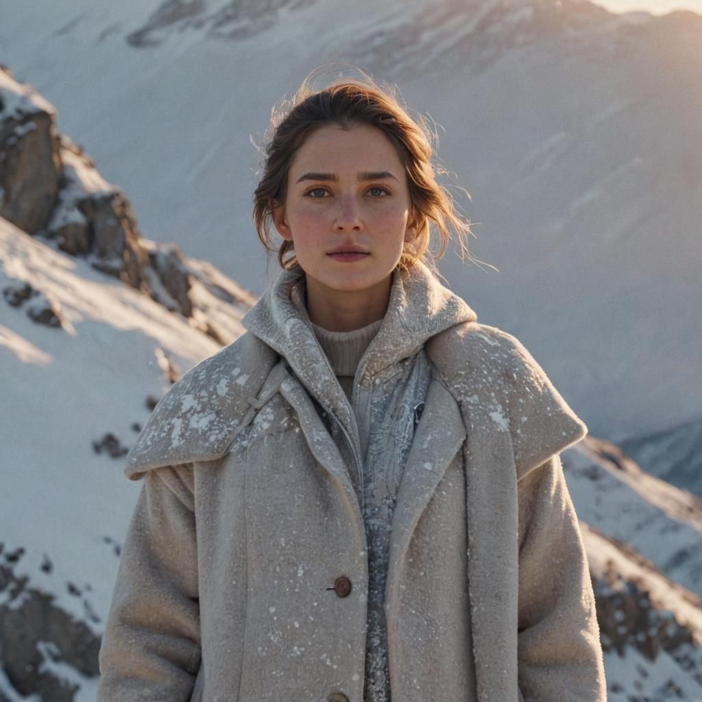 Woman in Winter Coat at Sunset: Hyperrealism