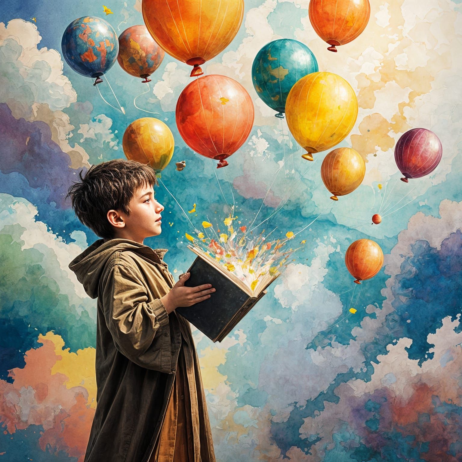 Magician's Delight: Colorful Balloons in Gouache Style