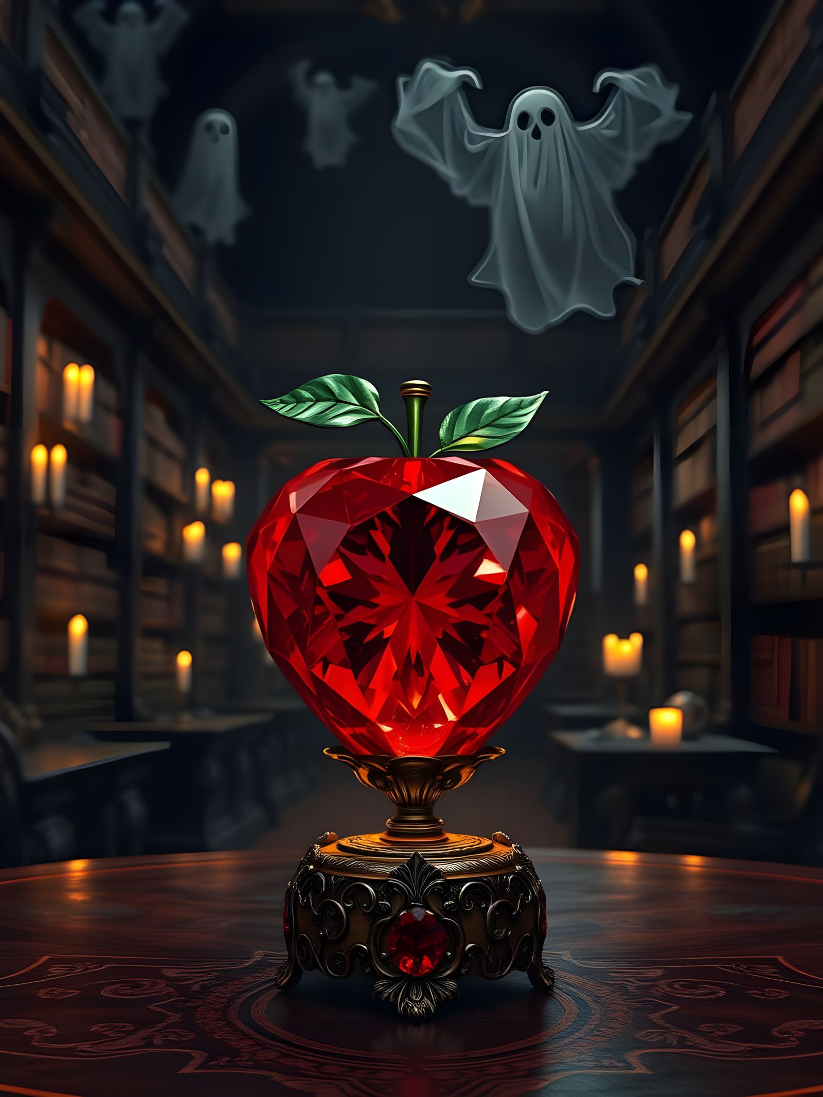 Ethereal Victorian Apple Diamond on Gothic Library Table
