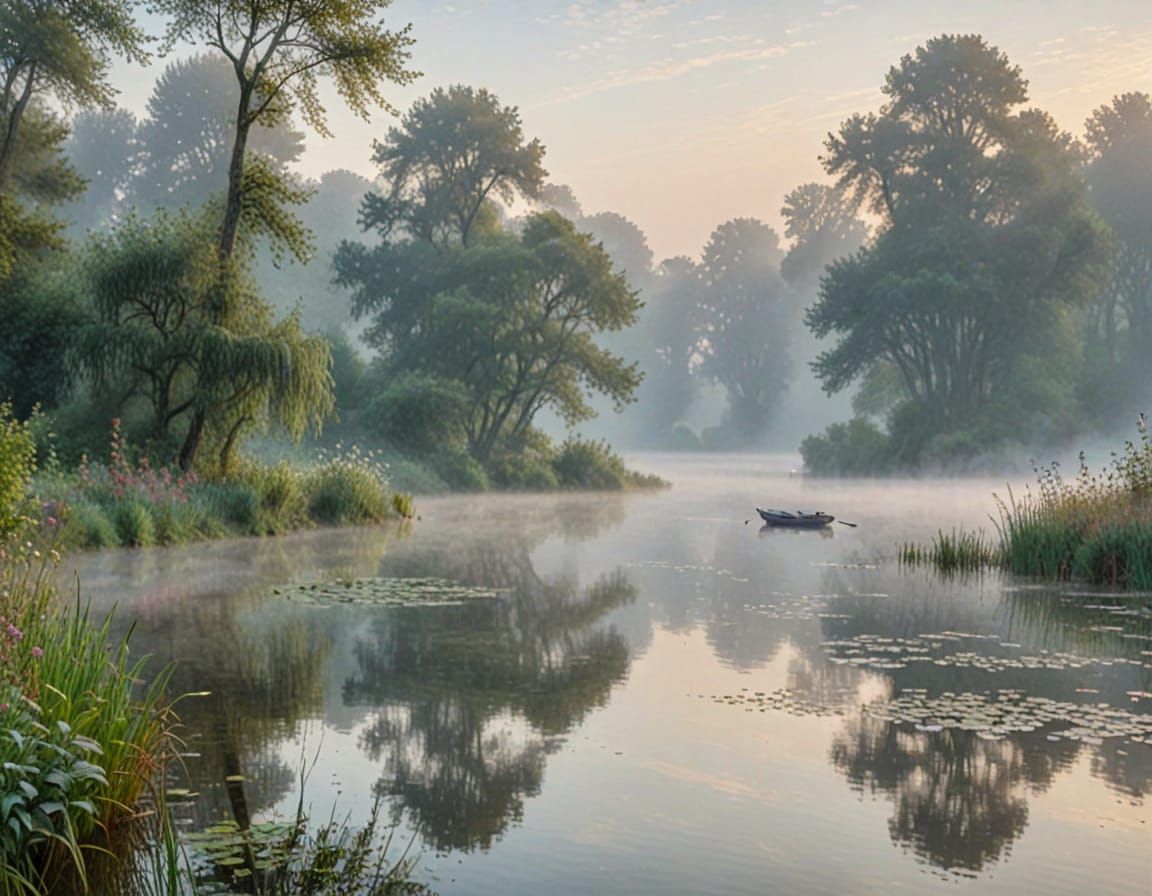 Ethereal Morning Mist in Soft Impressionist Brushstrokes