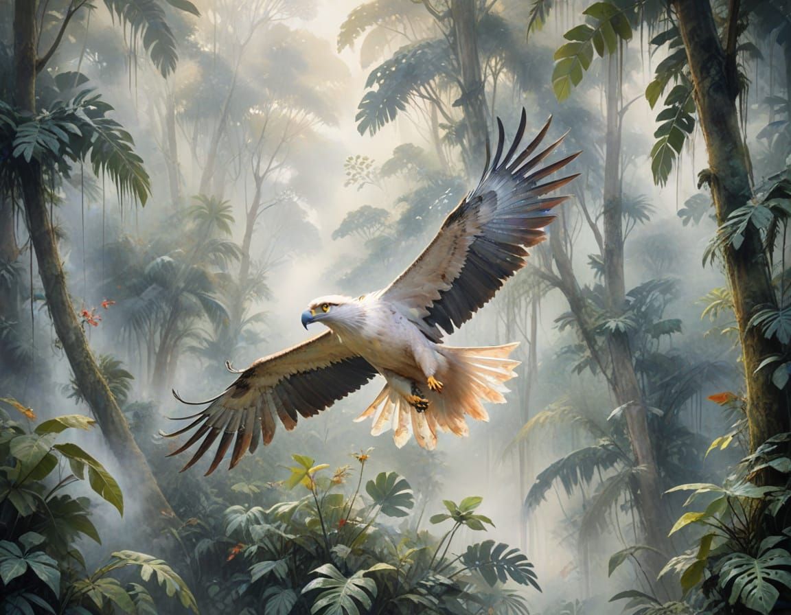 Philippine Eagle Gliding Through Rainforest Canopy