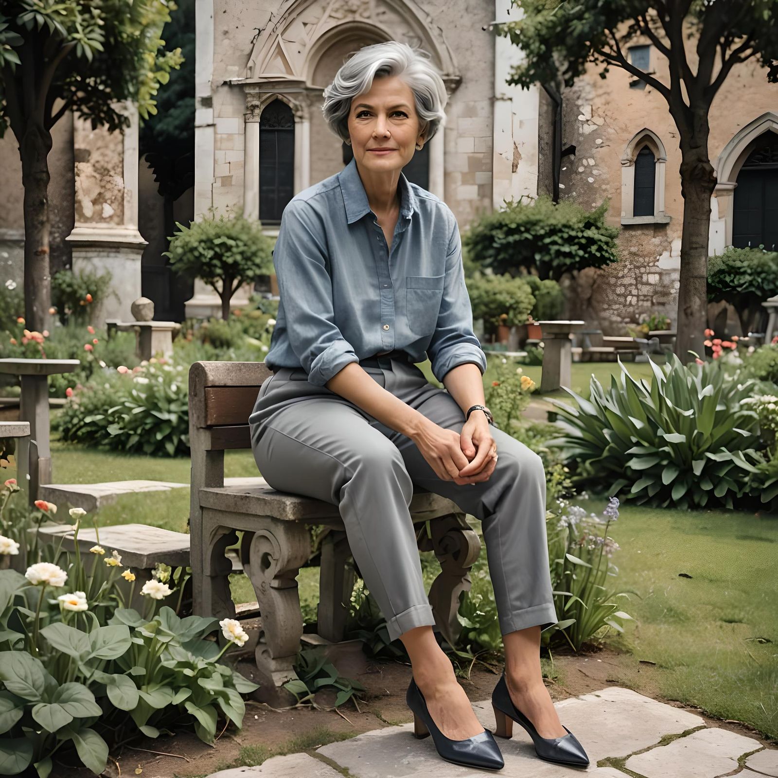 Poster Art of Woman in Italian Garden