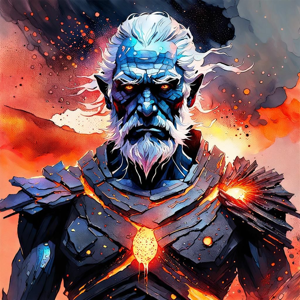 Lava Warrior as Volcanic God in Watercolor