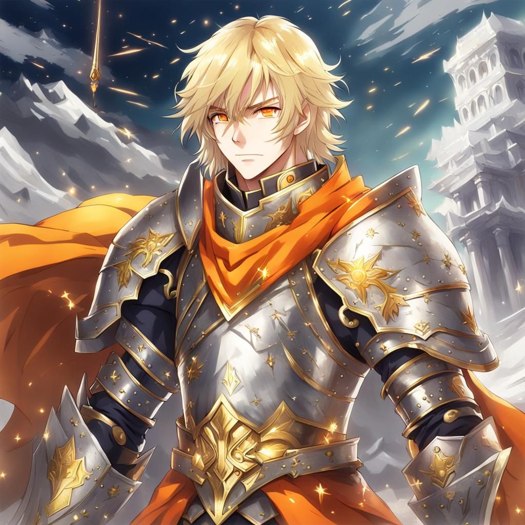 Blond Lord in Orange Armor: Anime Style Illustration