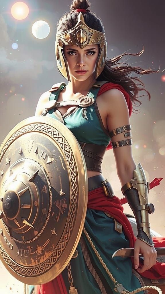 Amazon Warrior on Horse in Cosmic Nebula, Graffiti & Japanes...