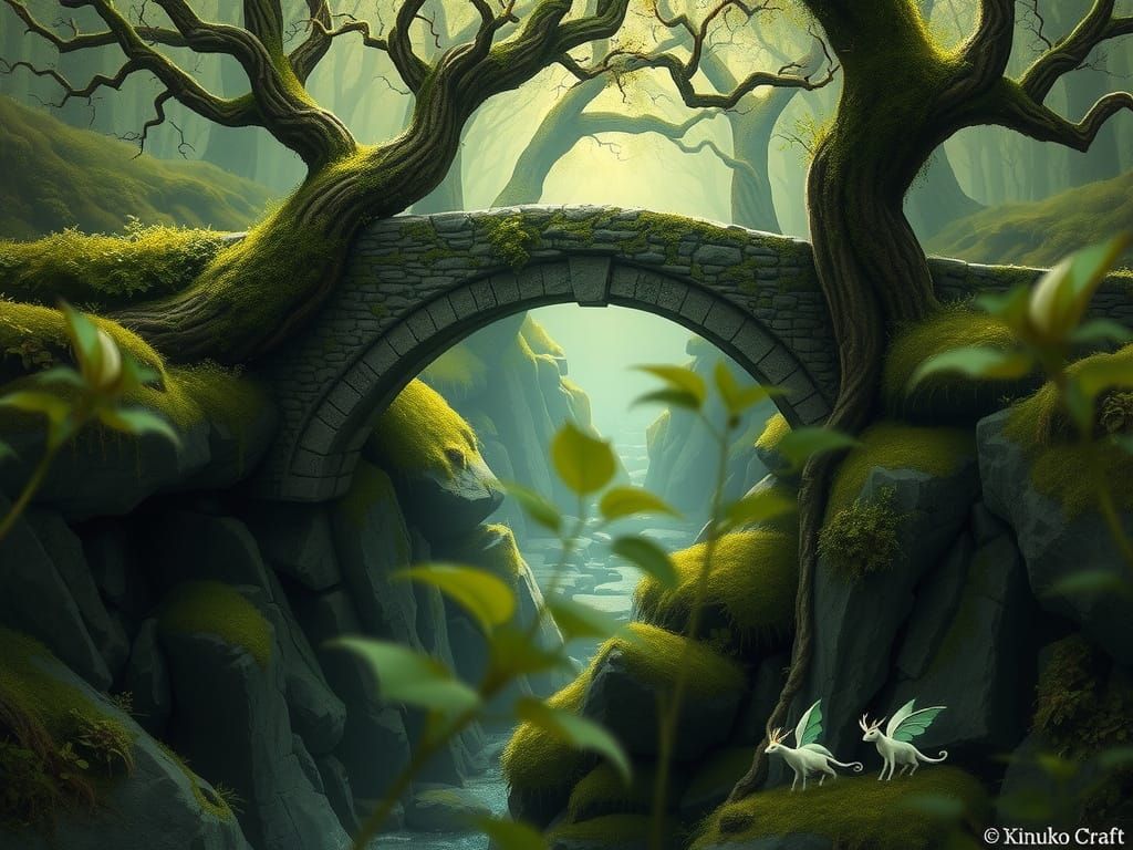 Ancient Stone Bridge Lost in Enchanted Forest