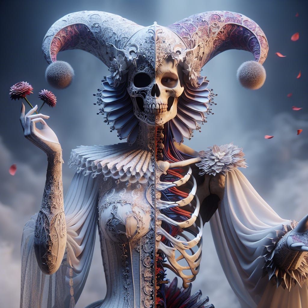 Jester of Life and Death in Hyperrealistic Style