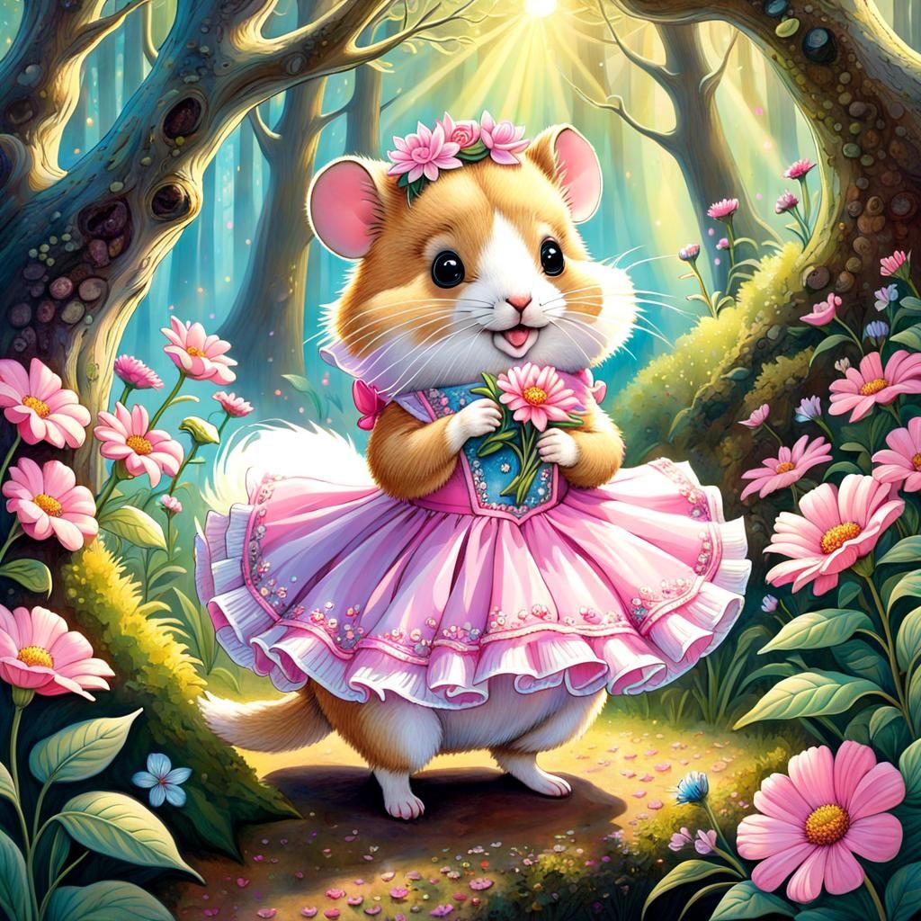 Cute Hamster Ballerina in a Magical Forest