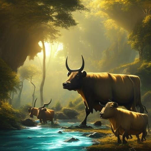 Gothic Aurochs in Flowering Forest: A Dark Fantasy Masterpie...