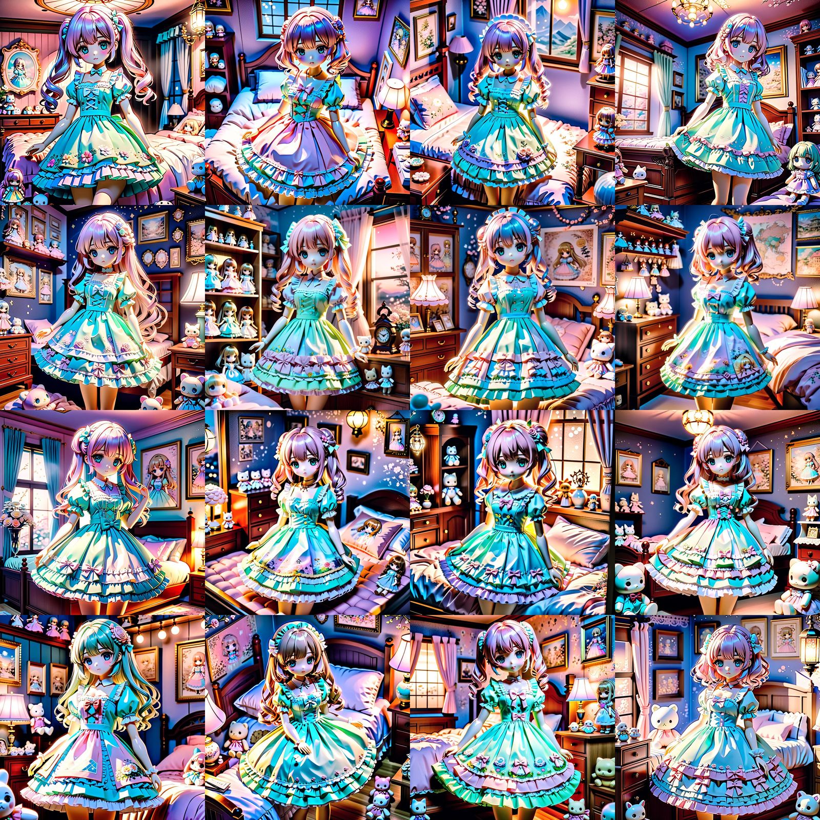 Anime Doll in Pastel Bedroom, Detailed Manga Style