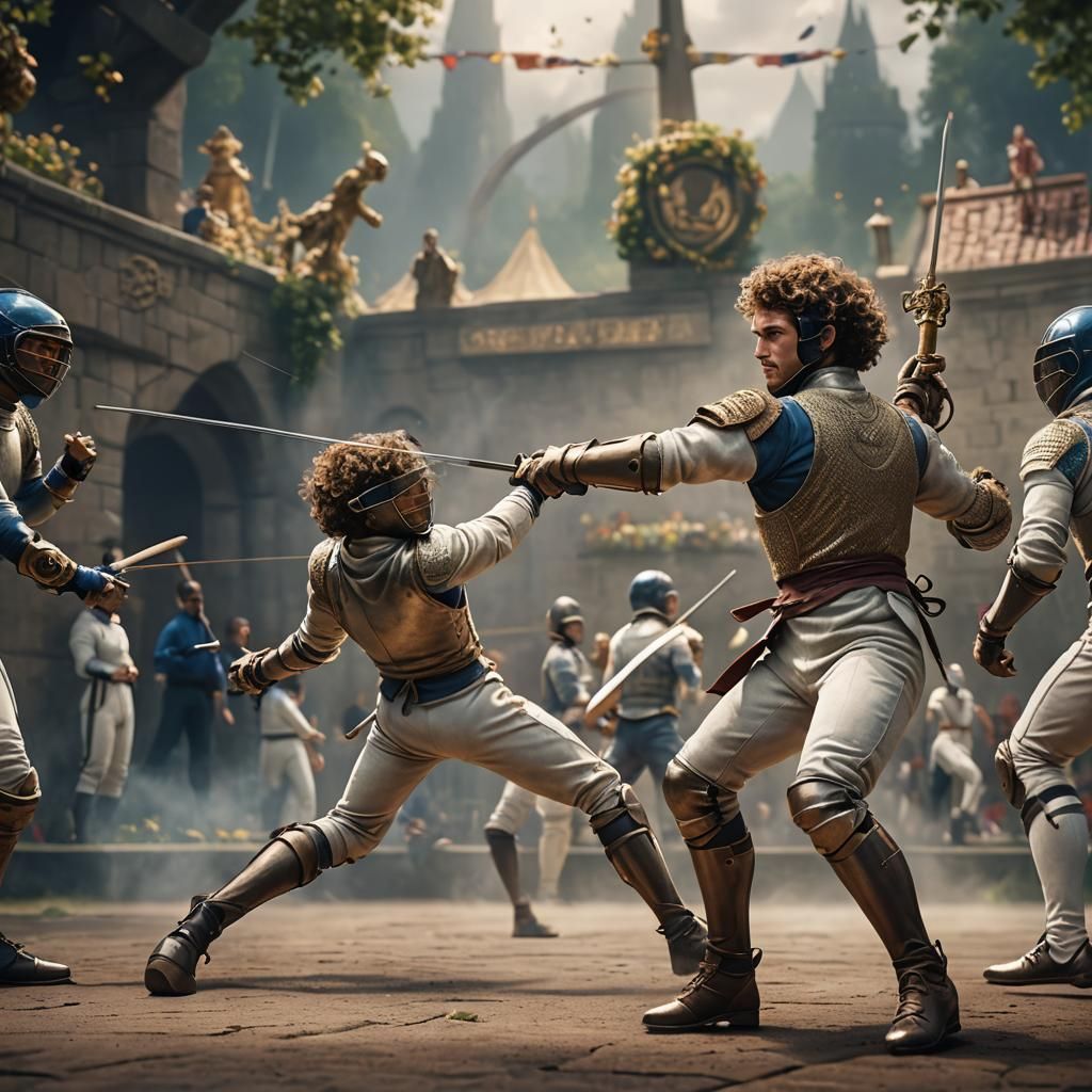 Olympic Fencer with Curly Hair: Detailed Matte Painting